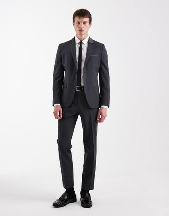 HUGO BOSS Arti Hesten - Pantaloni da abito slim grigio scuro in coordinato