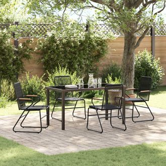Berkfield Home 5 Piece Garden Dining Set Black PVC Rattan