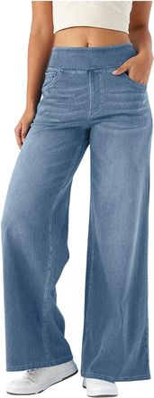 Generic Women Sweatpant Jeans, High Waisted Jeans for Women, Straight Leg Elastic Waist, Comfy Stretchy Wide Leg Baggy Pants with Pockets (Light Blue,S)