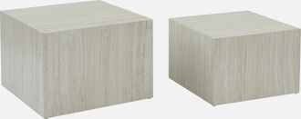 Sweeek Sweeek - Mesa De Centro Cuadrada Con Efecto M&aacute;rmol, Set De 2, Paros, Blanco, 58x58x40 Cm