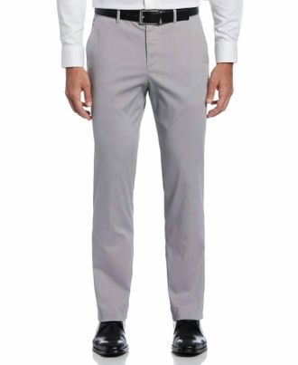 Perry Ellis Mens Essentials Slim Fit Cotton Active Waistband Dress Pant In Stone Chiesled