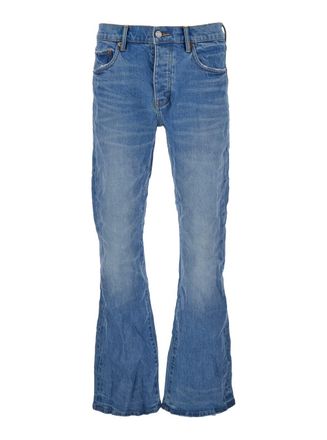 Purple Blue Flared Jeans With Crinkled Effect In Stretch Cotton Denim Man