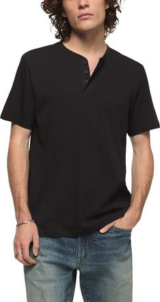 Lucky Brand Solid Short Sleeve Cotton Henley in Jet Black at Nordstrom, Size Xx-Large
