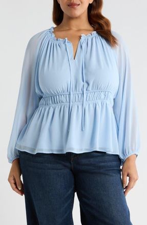 Vince Camuto Split Neck Peplum Top in Sky at Nordstrom, Size 1 X