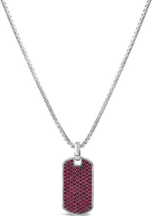 House of Brilliance Mens.925 Sterling Silver Created Red Ruby Dog Tag Pendant Necklace - 22 Inches in White at Nordstrom