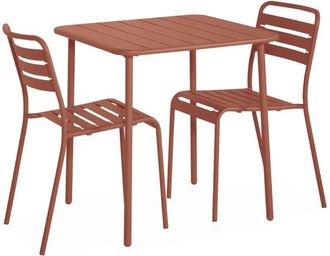 Sweeek 2-seater square steel garden table set with 2 chairs, Amelia, Terracotta, 70x70x72.5 cm