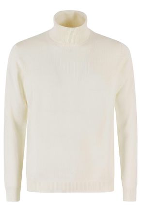 Roberto Collina White High-Neck Ribbed Merino Wool Turtleneck