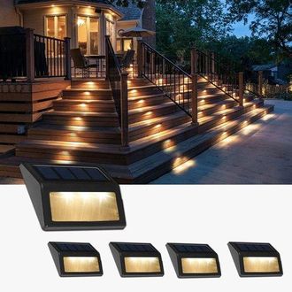OEM 4 Luces Solares Para Exteriores, Luces Solares Impermeables Para Escaleras Y Terrazas, Jard&iacute;n, Garaje, Entrada De Veh&iacute;culos, Blanco C&aacute;lido