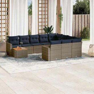 vidaXL Set De Sof&aacute;s De Jard&iacute;n 11 Pzas Y Cojines Rat&aacute;n Sint&eacute;tico Gris Vidaxl