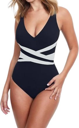 Gottex Standard Duet Surplice One Piece Swimwear In Black And White