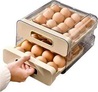 OEM Soporte Para Huevos De 2 Niveles Con Sistema De Bandeja Para 32 Huevos - Transparente, Sin Bpa, Color Crema, Con Asas, 22,5 X 21,5 X 13 Cm