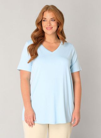 Base Level Curvy T-Shirt BASE LEVEL CURVY Alba, Damen, Gr. 54/56, light blau, Single Jersey, Obermaterial: 94% Viskose, 6% Elasthan, figurumspielend h&uuml;ftlang, V-Aussch