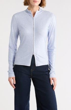 Good American Crystal Mock Neck Long Sleeve Zip Crop Top in Glass001 at Nordstrom Rack, Size X-Small