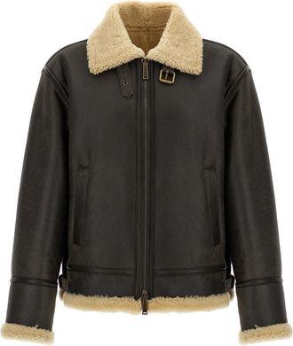 Dsquared2 Brown Aviator Leather Jacket
