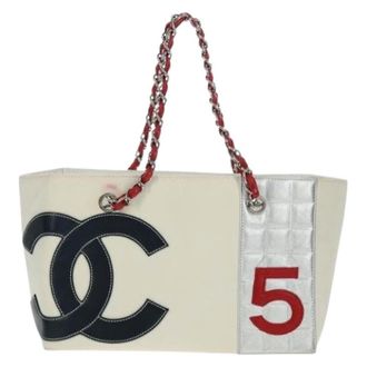 Chanel Pre-owned Tote Bags, female, White, Size: ONE SIZE Pre-owned Vintage Canvas Tote Bag