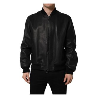 Dolce & Gabbana Leren Bikerjack met Volledige Ritssluiting - Heren - Leren en Su&egrave;de Jassen - Zwart - 2XL - Leer - Jassen