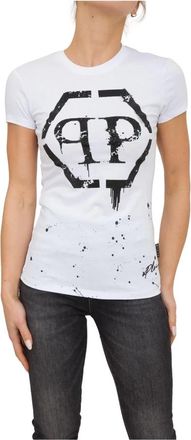 Philipp Plein Ronde Hals Wit T-Shirt - Dames - T-shirts - Wit - M - Katoen - Tops