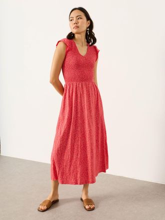 Fat Face FatFace Demi Red Coral Texture Petite Jersey Midi Dress