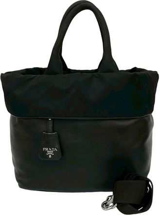 Prada Black Nylon Leather Handbag Shoulder Bag Tote Bag (Pre-Owned)