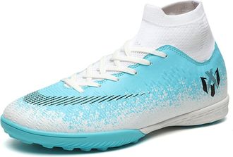 Generic Unisex Outdoor Athletic Football Shoes - Indoor Breathable Training Soccer Sneakers - High-top Football Shoes (Blue-Short Cleats,9.5)