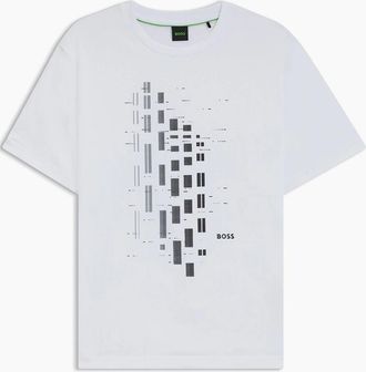 HUGO BOSS Mens Hbg Grx Degrad&eacute; Geometric Print T-Shirt - White - Size: 46