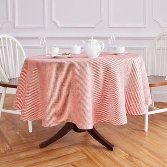 Solino Home Linen Round Tablecloth - Narrow Stripe in Red And White at Nordstrom, Size Medium