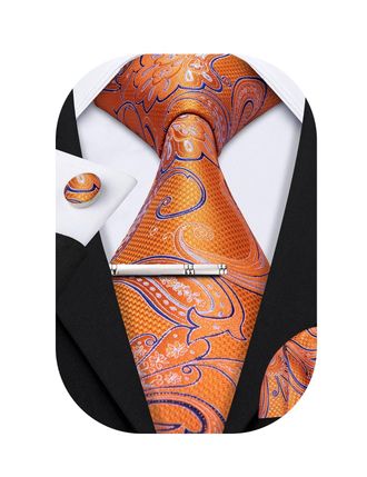 Barry.Wang Mens Tie Paisley Plaid Striped Floral Silky Necktie Pocket Square Cufflinks Clip Set Wedding Party Formal Business