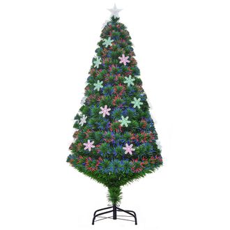 HOMCOM &Aacute;rbol De Navidad Artificial 150cm Con Luces Led Copos De Nieve Y Fibra &Oacute;ptica Decoraci&oacute;n Navide&ntilde;a Con Luces Multicolor