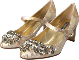 Dolce & Gabbana Womens Gold Jacquard Crystal Mary Janes Pumps Shoes 35+lu+pc