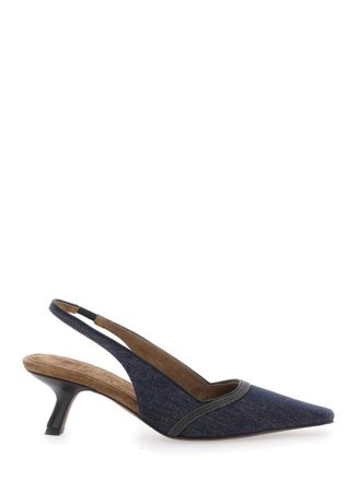 Brunello Cucinelli Blue Denim Slingback Pumps
