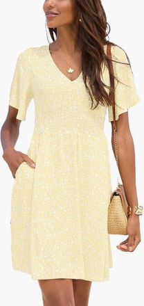 Lascana Womens Floral Flutter Sleeve Dress in Yellow at Nordstrom, Size 12