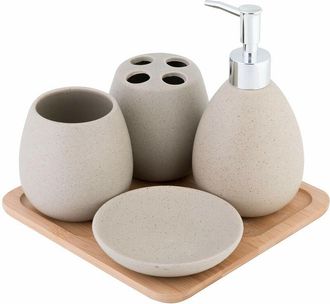 axentia Avignon Set Accessori Bagno, Ceramica, Marrone, ca. 23 x 30 x 11 cm, 5 unit&agrave;