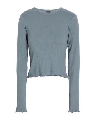 8 by YOOX ORGANIC COTTON CREW-NECK LONG SLEEVES RIBBED TOP W/ LETTUCE HEM