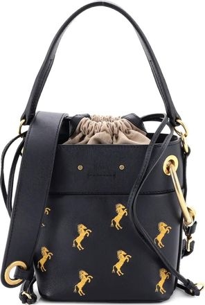Chlo&eacute; Borsa a secchiello Roy mini in pelle con ricamo - Nero