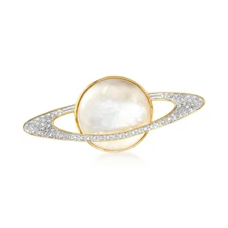 Ross-Simons Mother-Of-Pearl and. Diamond Planet Pin in 18kt Yellow Gold Over Sterling Silver