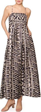 Melloday Mixed Print Satin Maxi Dress in Bone Black at Nordstrom, Size X-Small