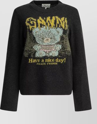 Ganni wool ribbed crewneck sweater
