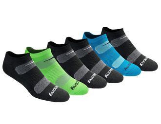 Saucony Mens Rundry Mesh Ventilating Comfort Fit Performance No-Show Socks, Available in M-XXL (6, 12, 18, Black Fashion (6 Pairs), Large (Pack of 6)