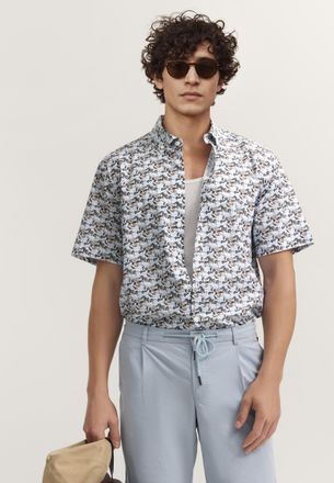 Bugatti Herren Overhemd met korte mouwen, modern fit, met print