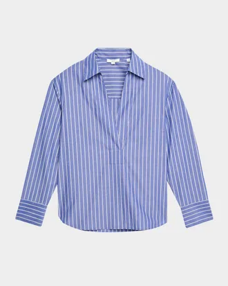Vince Pinstripe Long-Sleeve Popover Shirt