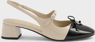 Charles & Keith Two-Tone Patent Bow Slingback Pumps