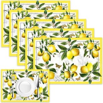OEM Juego De 6 Manteles Individuales De Verano Con Dise&ntilde;o De Limones, 30 X 45 Cm, Manteles Individuales Lavables Para El Hogar, Comedores, Fiestas