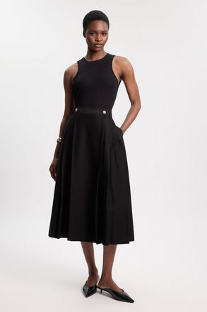 Karen Millen Womens Utility Button Detail Midi Skirt - Black Lyocell - Size 14 UK