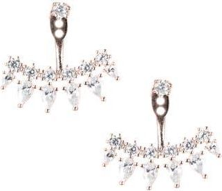 Kenneth Jay Lane Round & Pear CZ Curved Bar Front & Back Earrings in Clear/rose Gold at Nordstrom Rack
