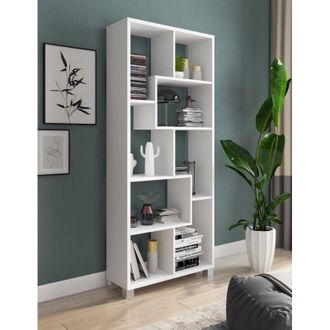 Dmora Librer&iacute;a Veniano, Biblioteca 8 Estantes, Instalaci&oacute;n De Piso, Divisor De Espacios, 68x25x161h Cm Blanco