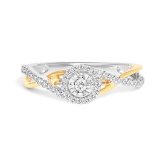 House of Brilliance Silver 1/4 Cttw Diamond Bypass and Halo Promise Ring in Yellow at Nordstrom, Size 12