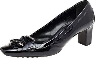 Tod's Tods Black Patent Leather Fringe Square Toe Pumps