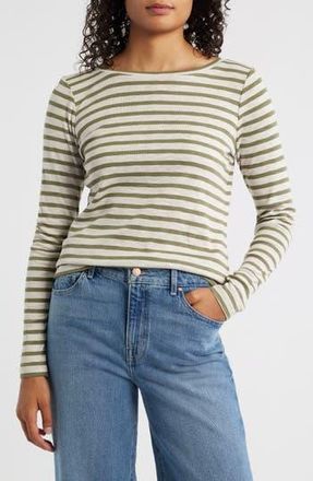 Nic+Zoe Stripe Cotton Blend T-Shirt in Green Multi at Nordstrom Rack, Size Small