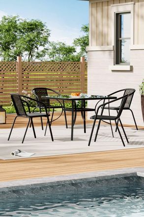 Living and Home 4-Seater Outdoor Garden Dining Bistro Set in Black