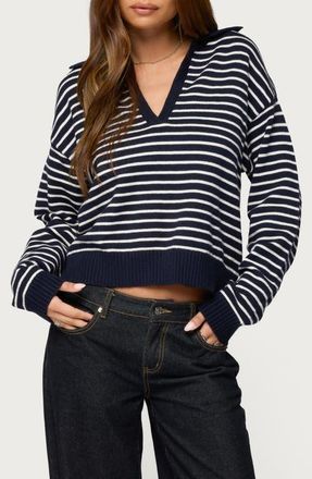 Edikted Copenhagen Oversize Stripe Sweater in Navy at Nordstrom, Size X-Small